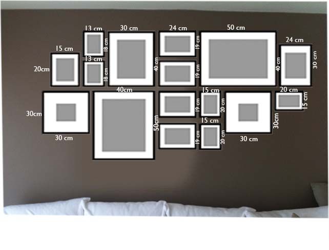 Схема расположения картин на стене с размерами
