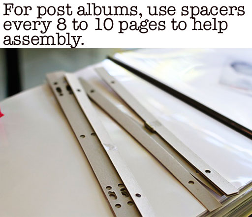How to Assemble Post Bound Albums with Spacers via lilblueboo.com
