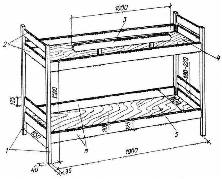 Размеры двухъярусной кровати из дерева своими руками