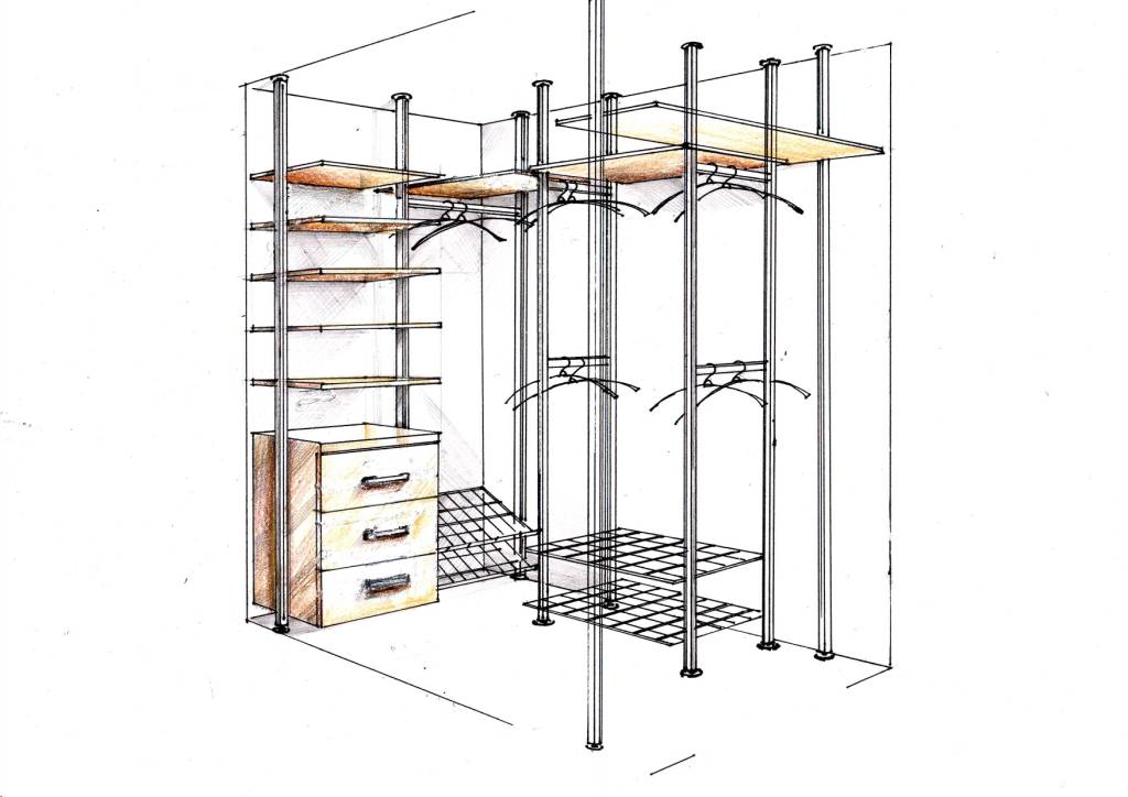 Схемы стеллажей для гардеробной