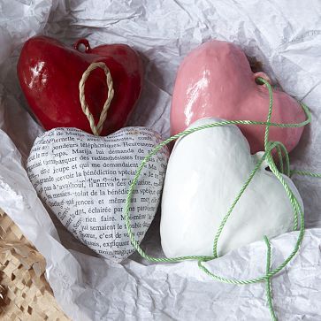Paper mache heart ornaments