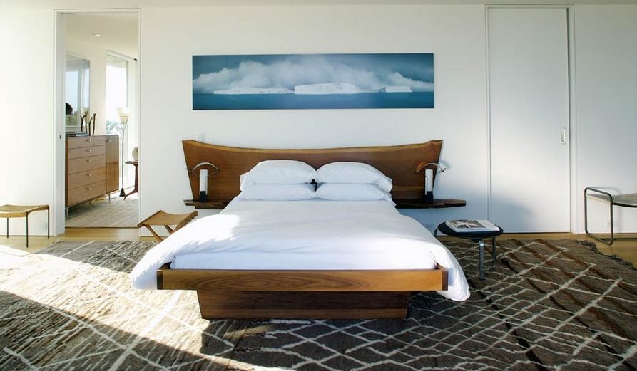 Solid wood bedroom furniture and wall art above it