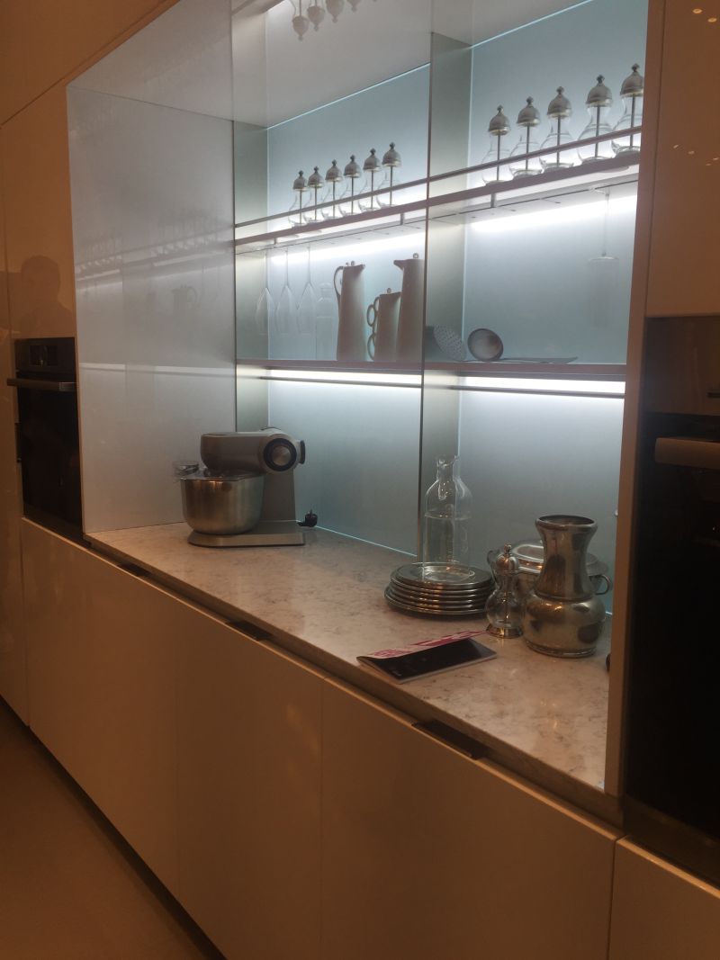 Open space kitchen storage system with LED strip lights