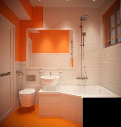 интерьер маленькой оранжевой ванной комнаты