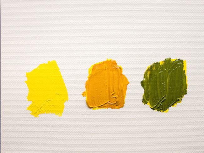 Yellow Paint on Its Own Mixed with Brown and Mixed with Black