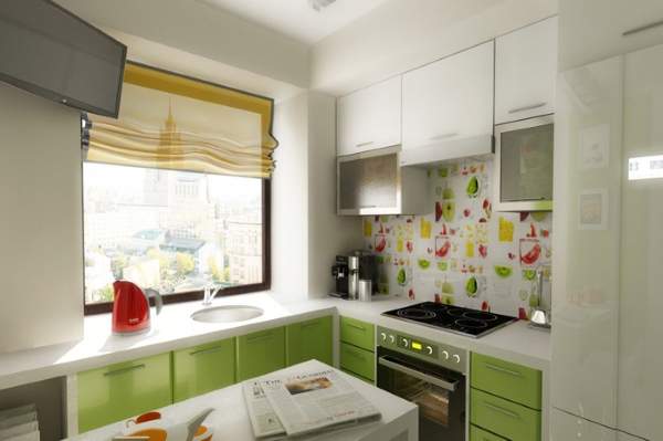 Маленькие комнаты фото - дизайн бело-зеленой кухни в квартире
