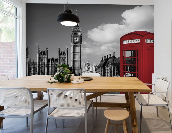 фотообои с изображением Лондона в интерьере столовой
