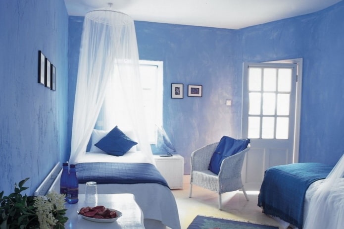 сине-голубой интерьер спальни