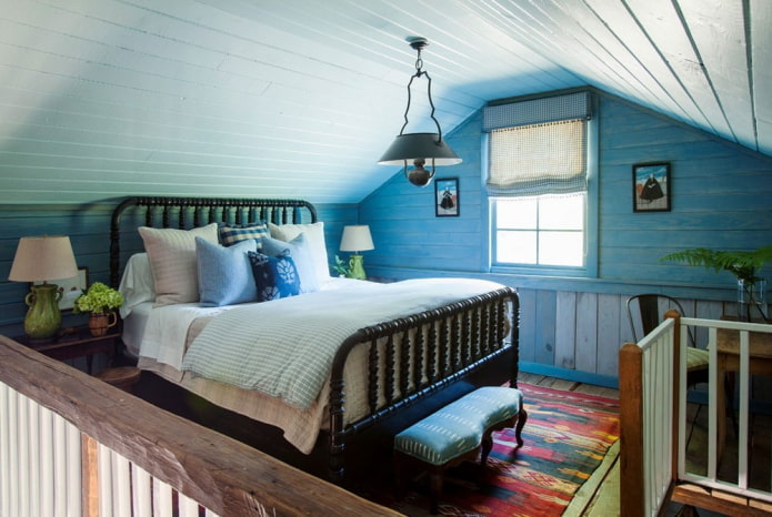 дизайн интерьера голубой спальни