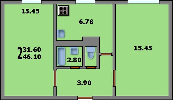 планировка 2-комнатной хрущевки серии К-7