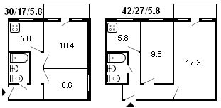 планировка 2-комнатной хрущевки серии 464