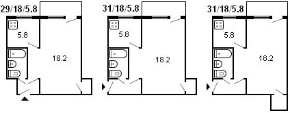 планировка 1-комнатной хрущевки серии 434 1959 г.