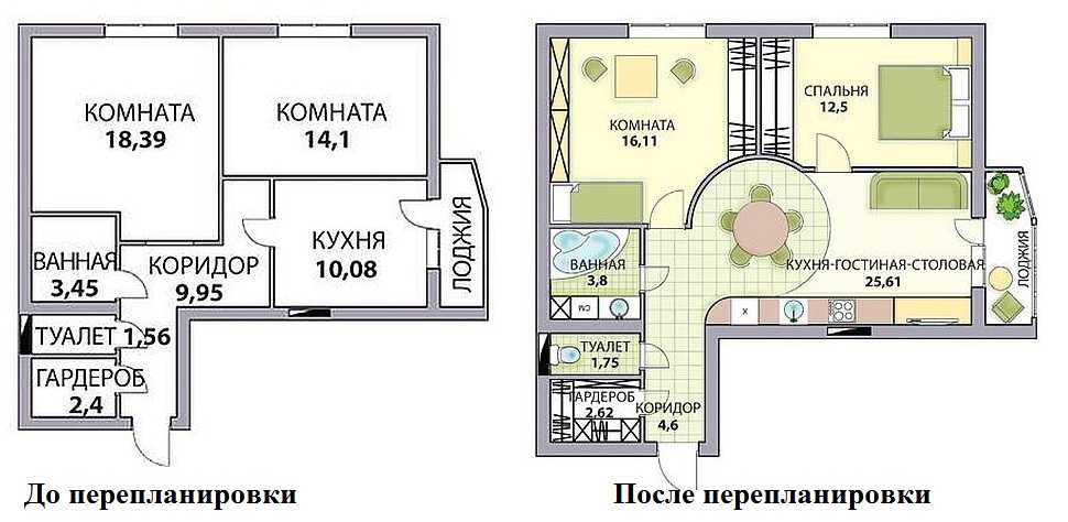 План перепланировки двухкомнатной квартиры в трешку с кухней-гостиной
