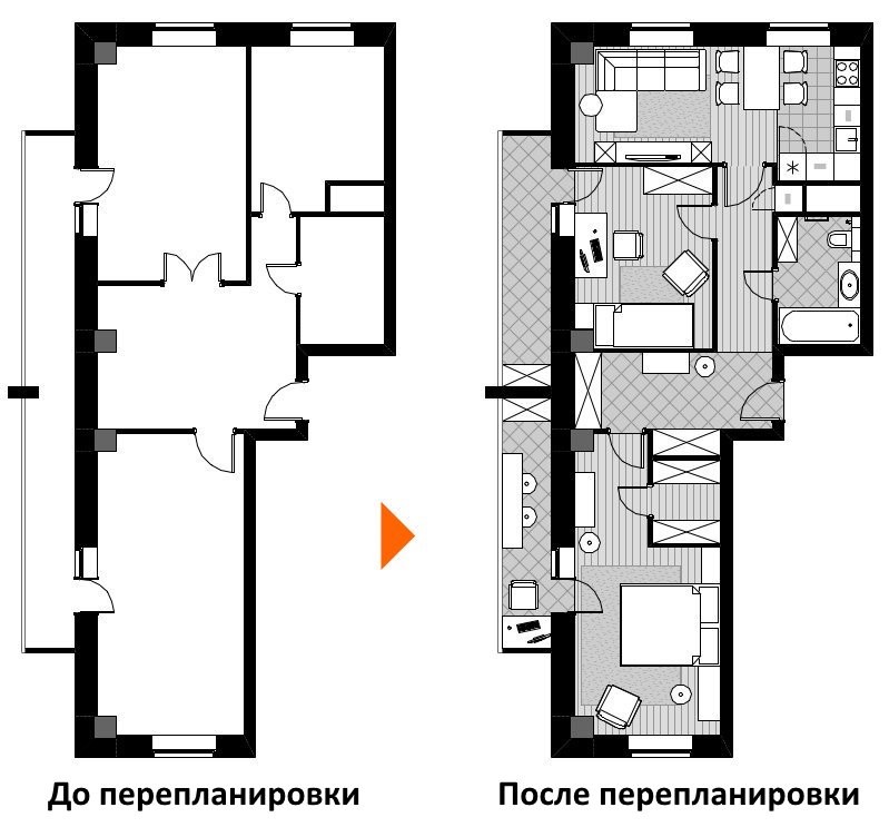 Проект перепланировки двухкомнатной чешки в трехкомнатную квартиру