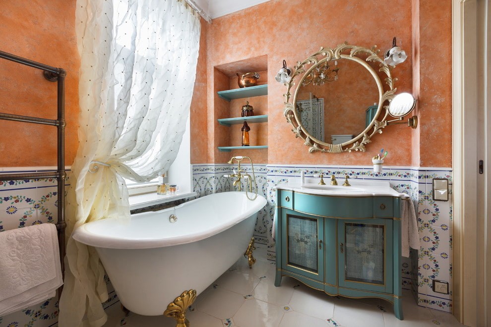 Отделка венецианской штукатуркой стен ванной в частном доме