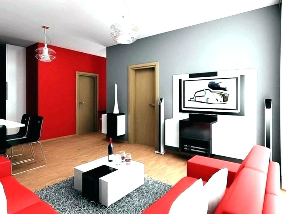 Красно-серый интерьер гостиной комнаты