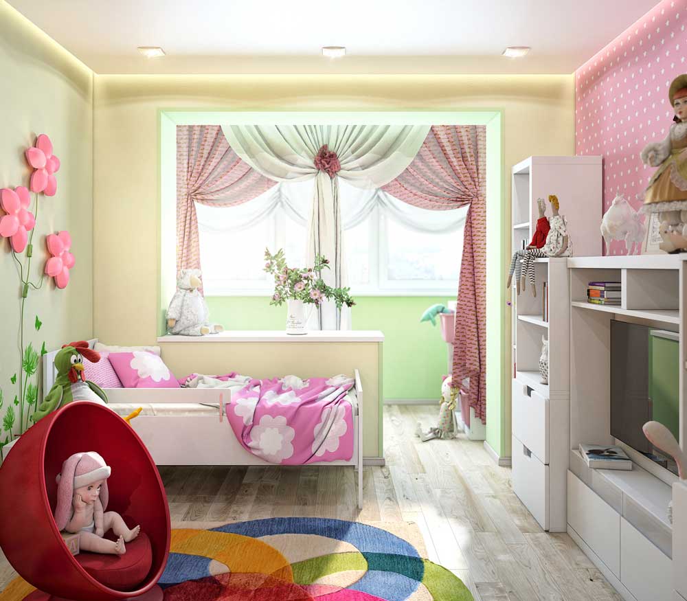 Дизайн детской комнаты с балконом