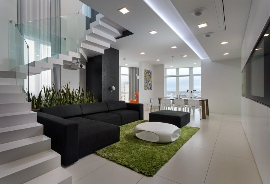 Дизайн двухуровневой квартиры в стиле хай тек