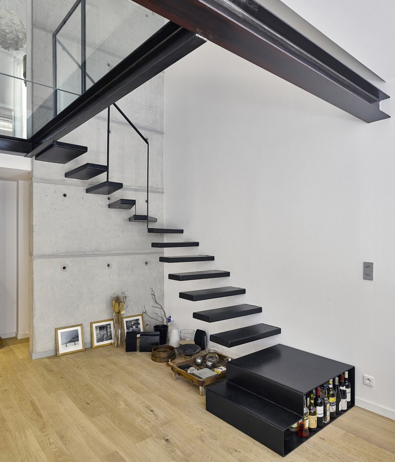 Угловая лестница без перил в стиле модерн