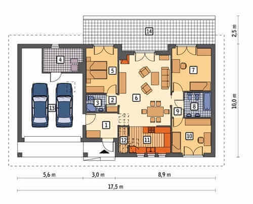 Пример планировки одноэтажного частного дома