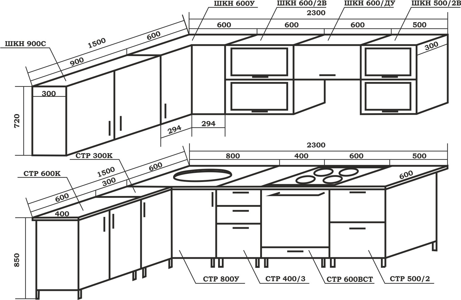 Размеры деталей кухонных шкафов для распила