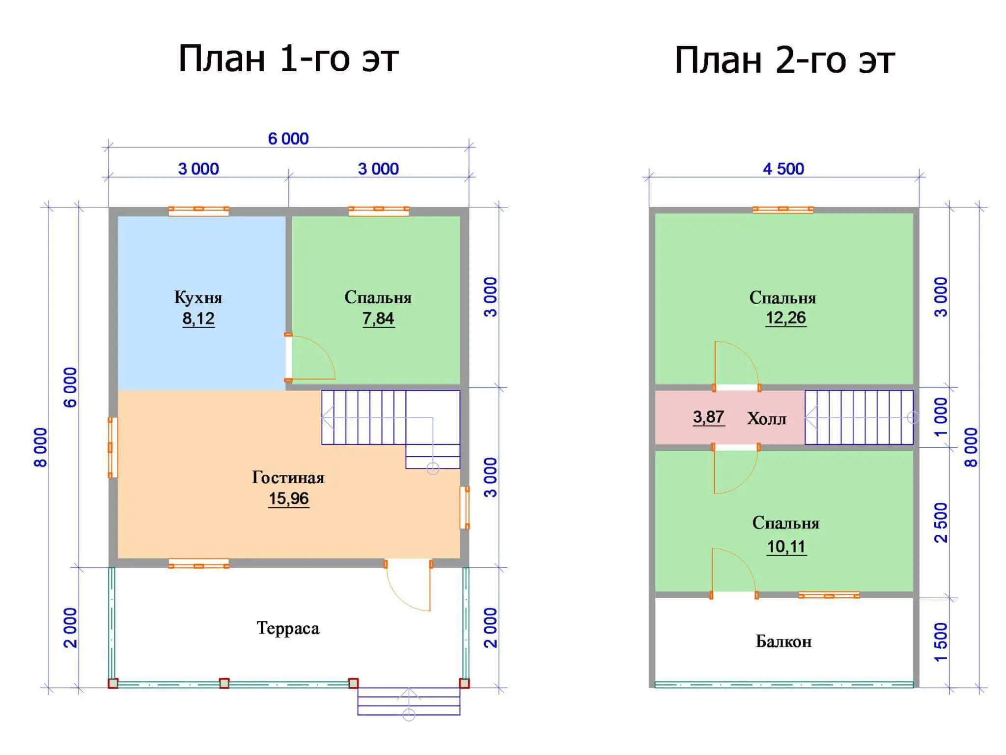 Планировка 2-этажного жилого строения
