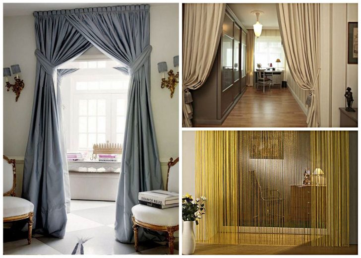 Variants for decorating a doorway using textile curtains