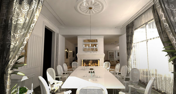 With Fireplace Dining Room Design