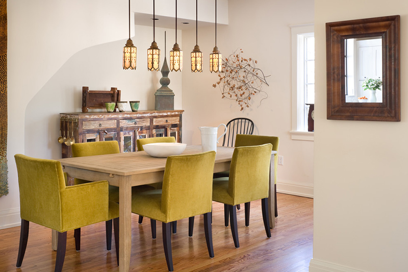 Contemporary Dining Areas with Green Dining Chairs