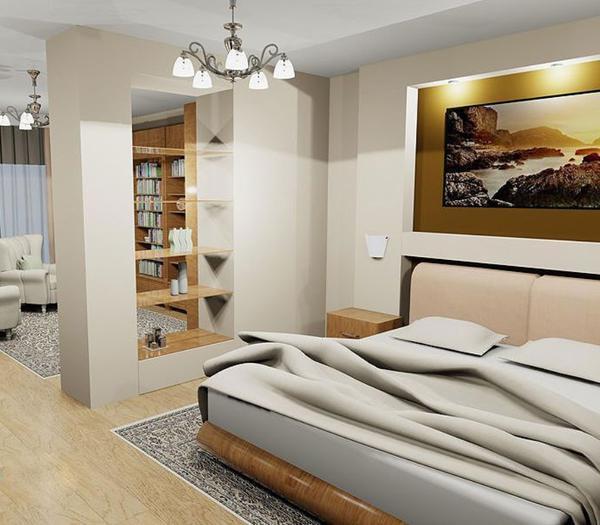 Для обустройства спальни-гостиной лучше отдавать предпочтение модульной практичной мебели