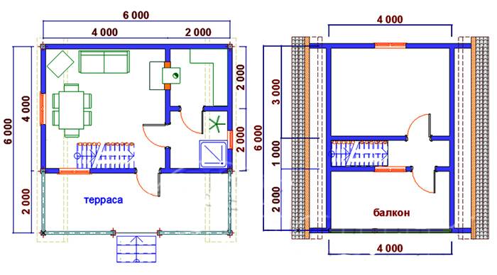 Пример планировки дома 6х6
