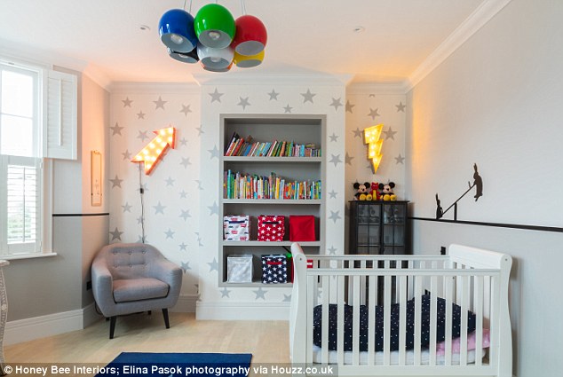 Continuing the feel: Designer Sacha Berger of Honey Bee Interiors created this dynamic yet peaceful space for the nursery in a three-bedroom home in Notting Hill, London