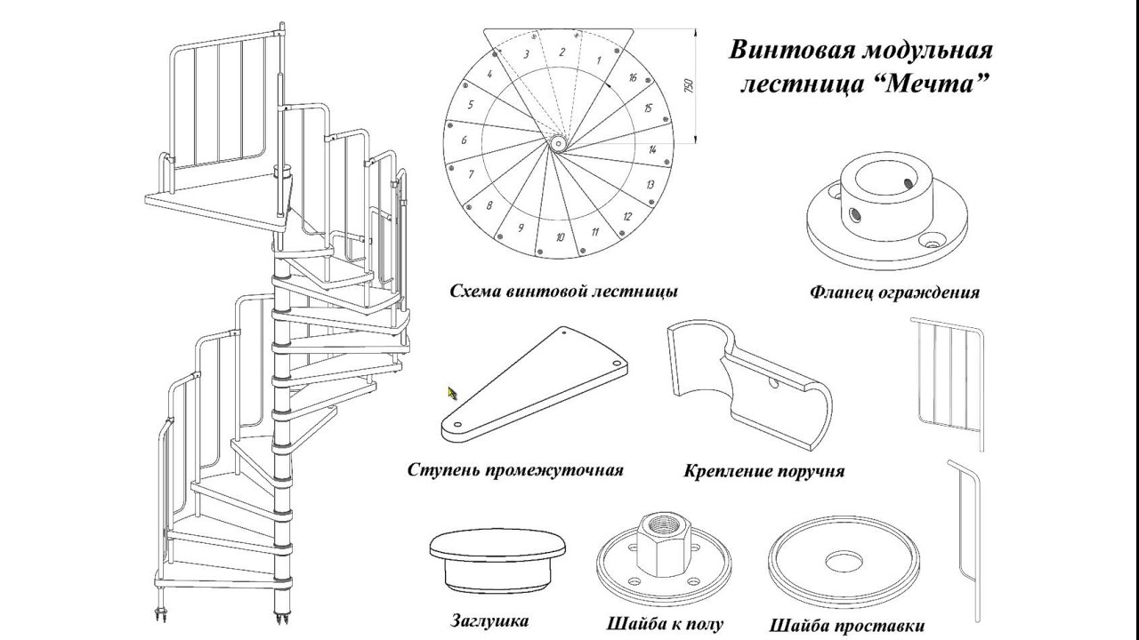 Калькулятор винтовых лестниц онлайн с чертежами