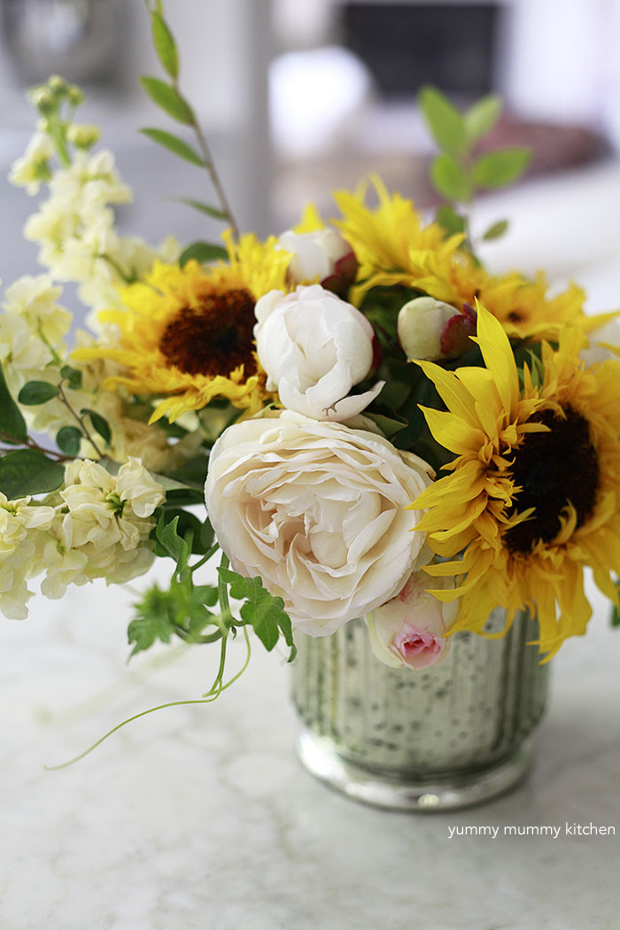 sunflower and peony centerpiece