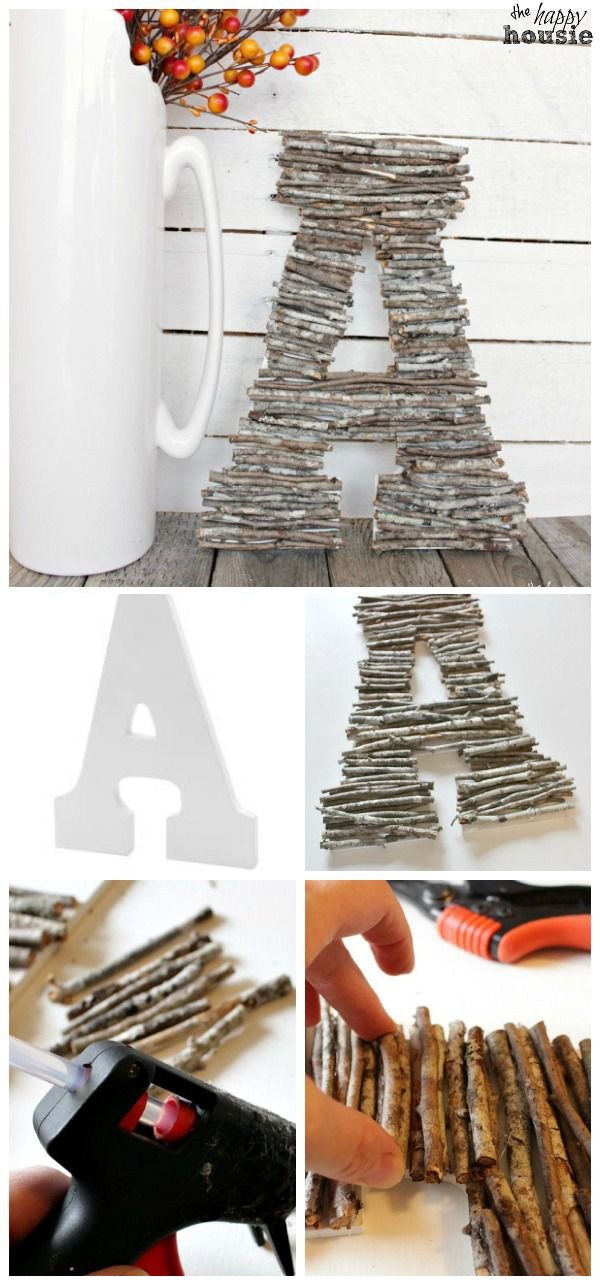 DIY Decorative Letters With Twigs. Super quick and easy project that you can make for your decor! Looks great on your fall mantel and add a touch of rustic warm!