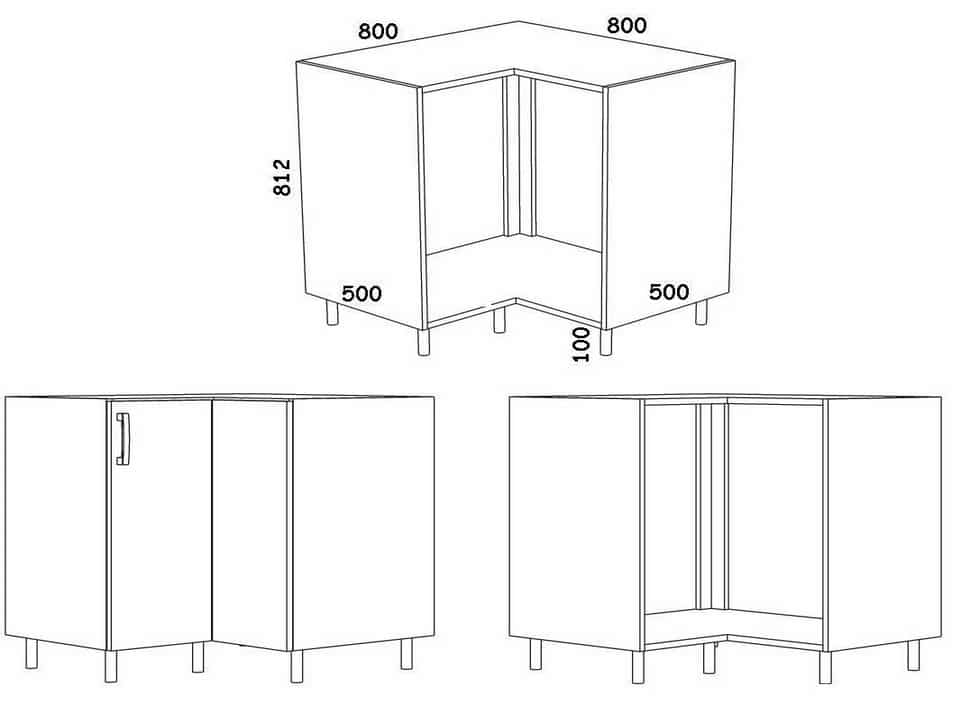 Типовые размеры кухонных шкафов угловой