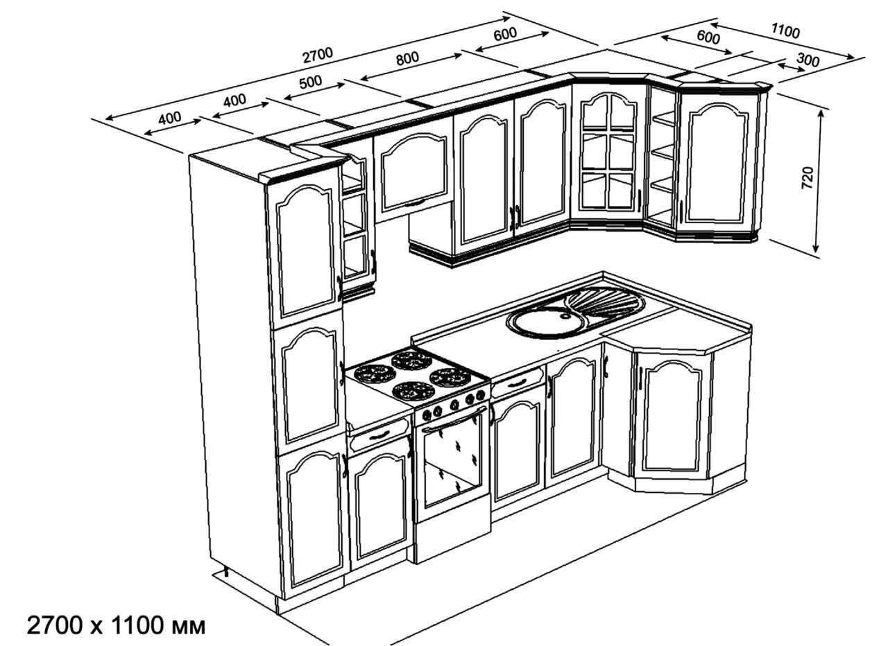 Эскиз проект угловой кухни для маленькой кухни