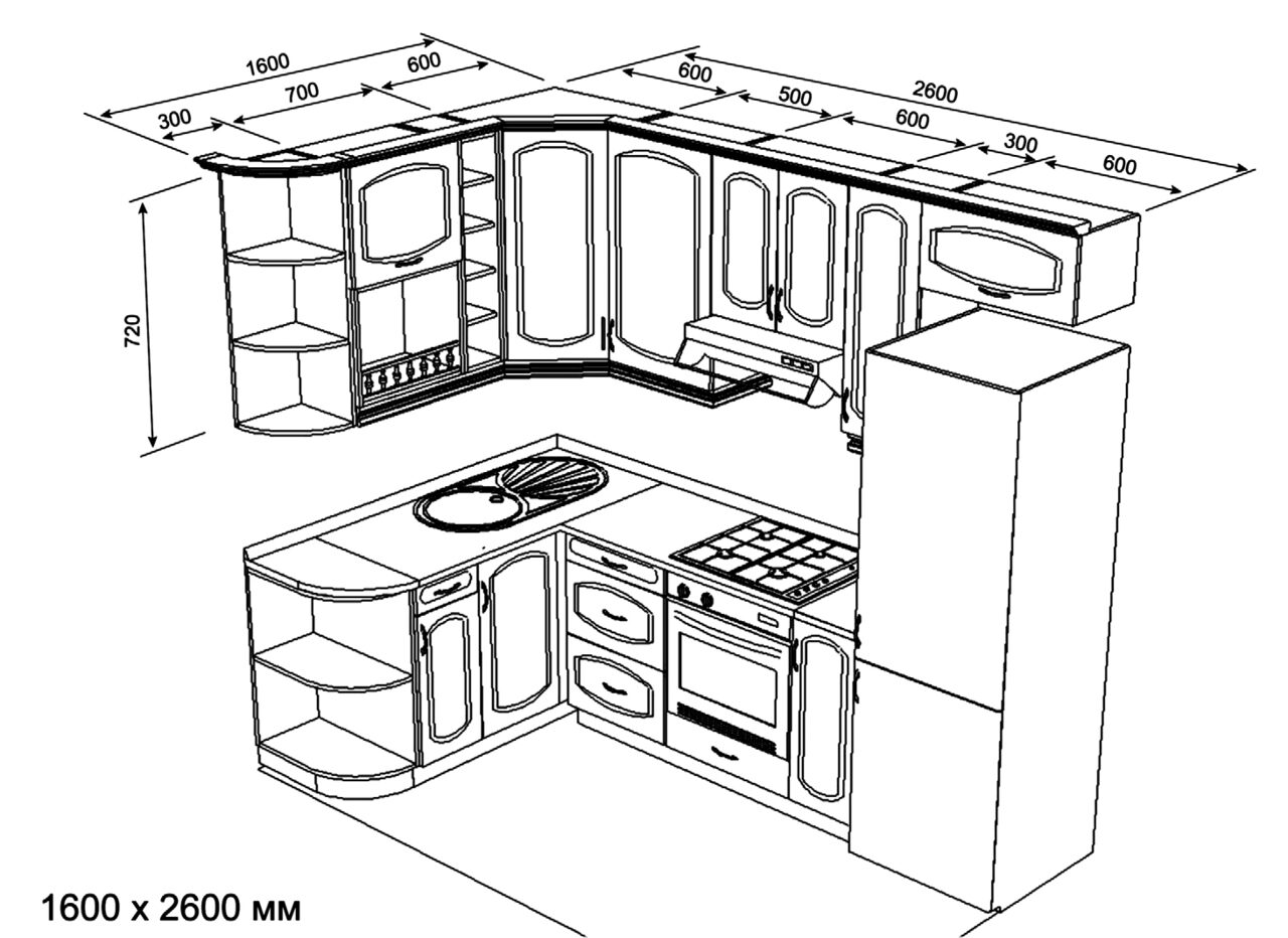 проект угловой кухни 2 на 2