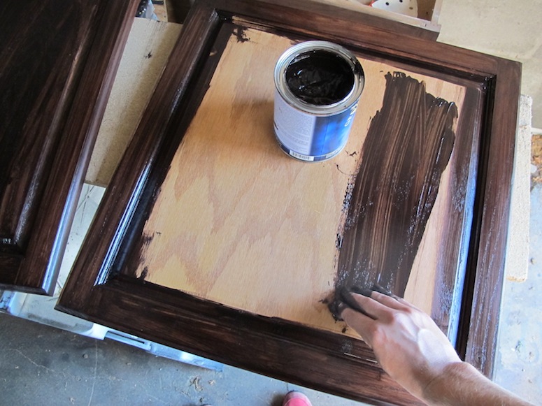 Staining the cabinets with Java Gel Stain by General Finishes.
