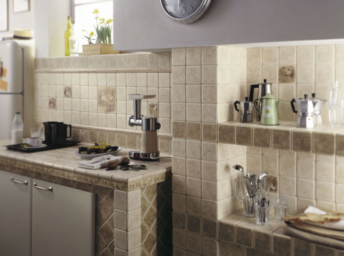 a work area for the kitchen tiles