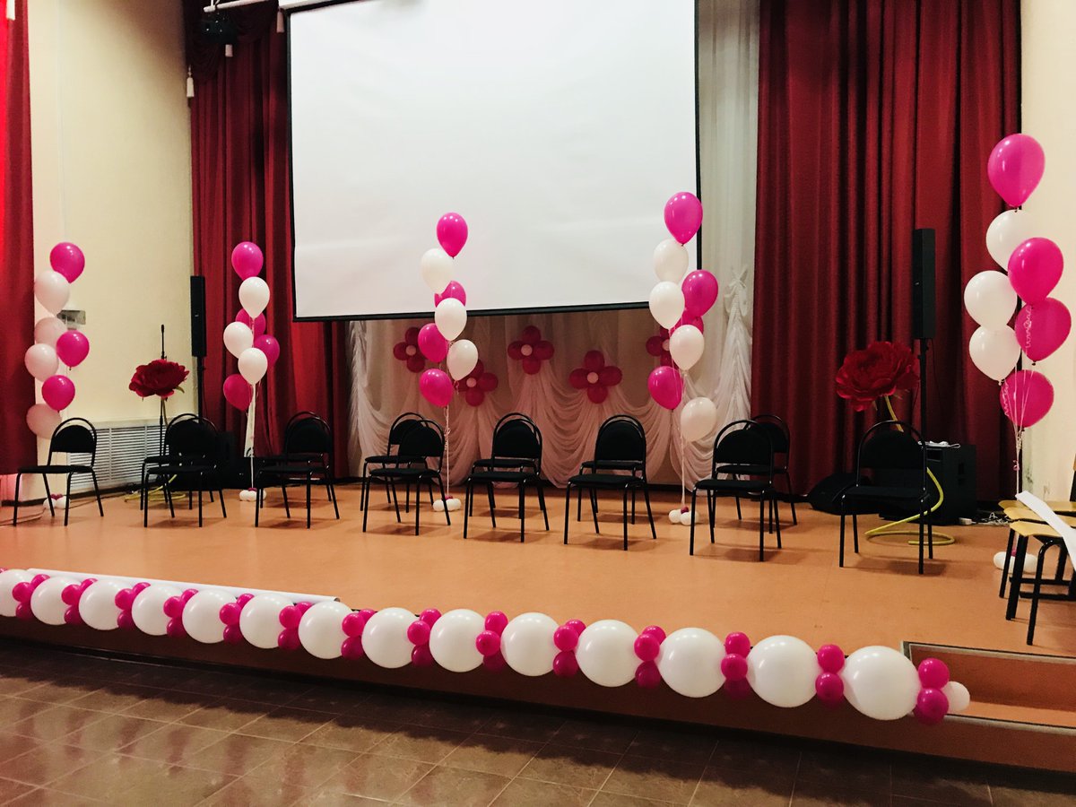 Оформление зала на выпускной в школе шарами фото