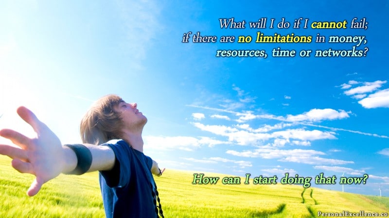 [No Limitations] Wallpaper: "What would I do if I cannot fail; if there are no limitations in money, resources, time or networks? How can I start doing that now?"