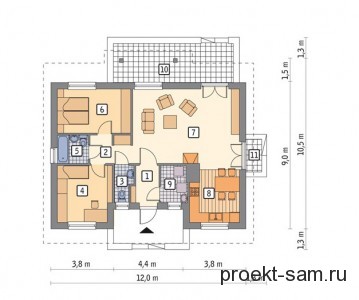 план одноэтажного дома с двумя террасами