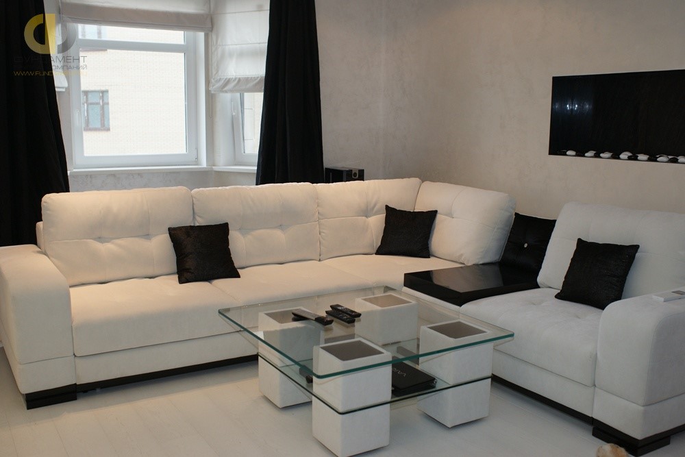 Интерьер гостиной в квартире в стиле минимализм в Москве 