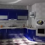 Синяя кухня с коробом в углу