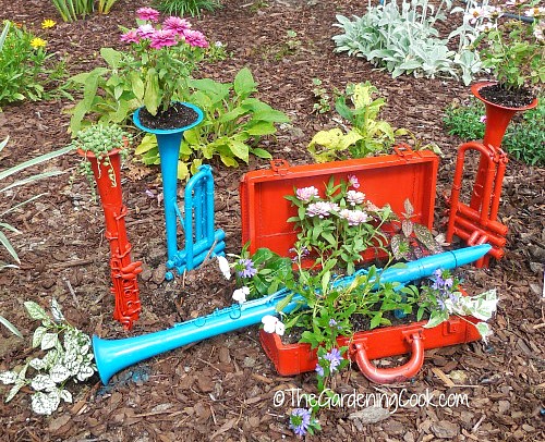 musical instruments used as planters
