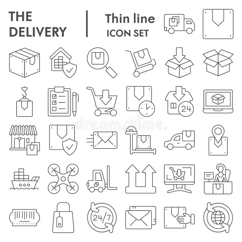 Delivery thin line icon set, shipping symbols collection, vector sketches, logo illustrations, logistics signs linear vector illustration