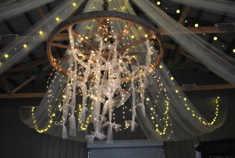Homemade Chandelier. Country living - homemade chandelier set up for a country wedding stock photography