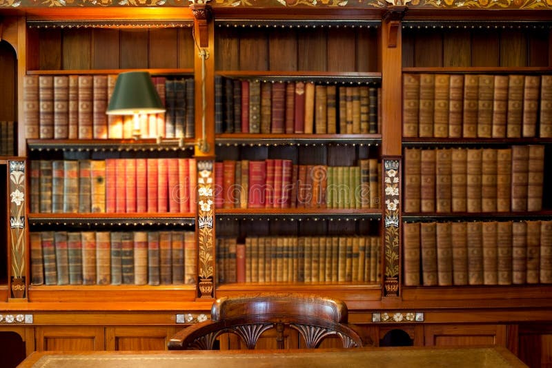 Library shelves and table royalty free stock images