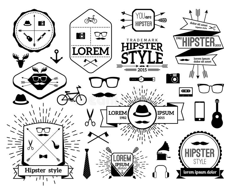 Monochrome hipster modern line logo set royalty free illustration